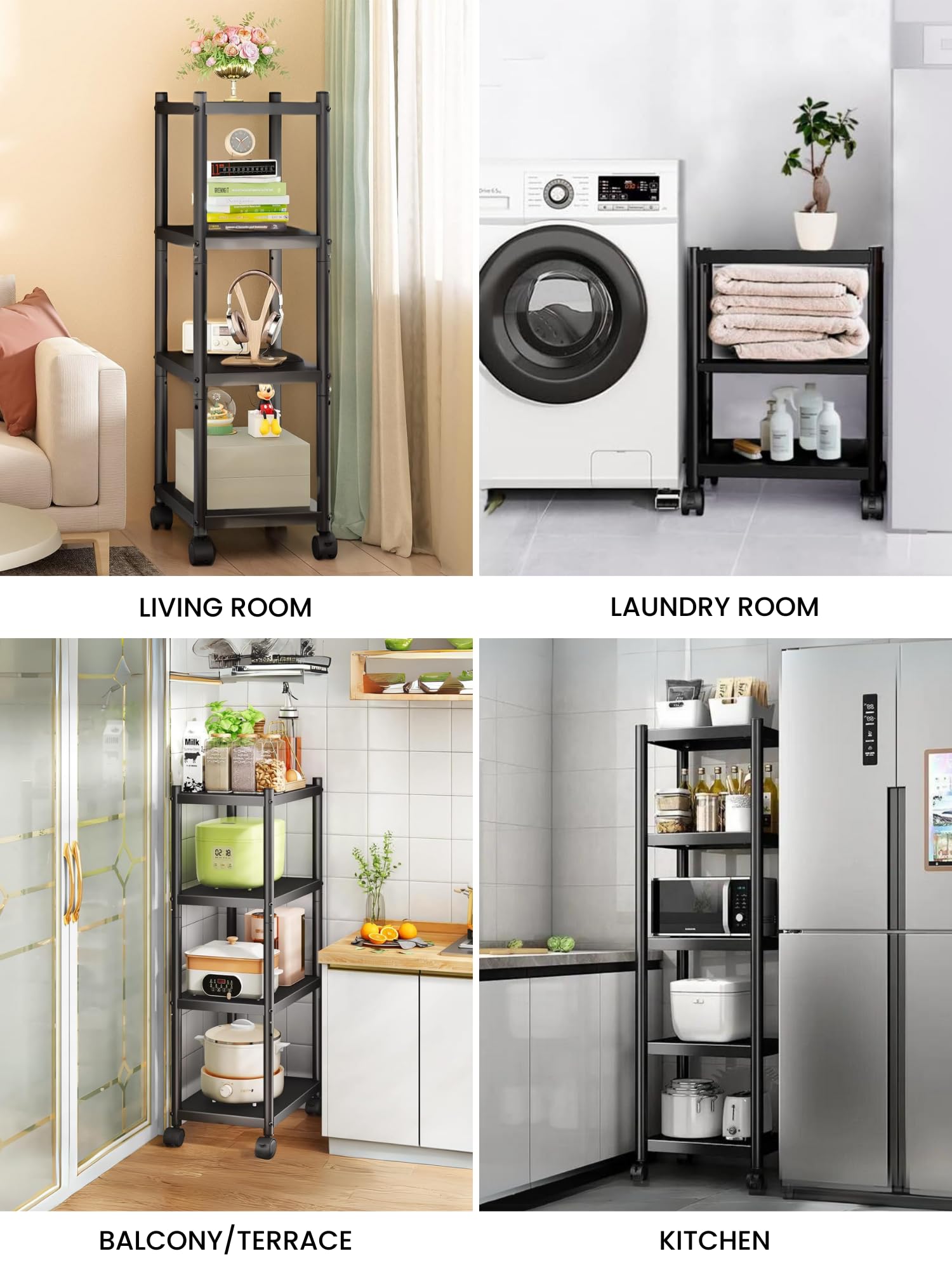 MAGIC SELECT Estantería para Almacenaje, Repisa Modular Multiusos, Estante con Ruedas, Estantería de Pie, Mueble para Cocina, Baño, Habitación, Salón con 4 Baldas de Almacenamiento. (120x40x27cm)