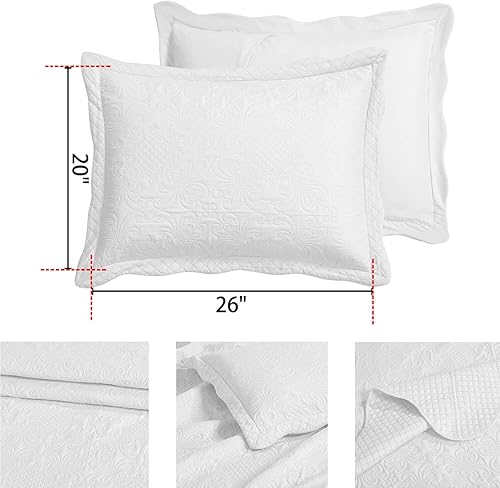 Miniatura 6 de BOREA - Juego de ropa de cama tamaño King de 3 piezas de gran tamaño ultrasónico blanco  Colcha de verano ligera de microfibra ultrasónica  Colcha