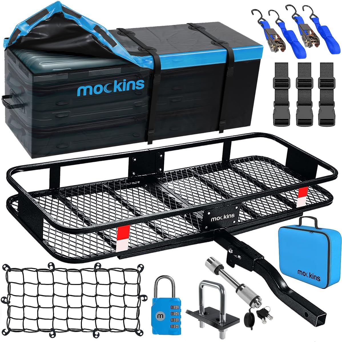 Mockins 60x20x6 Folding Cargo Carrier Hitch Mount with 16cu Waterproof