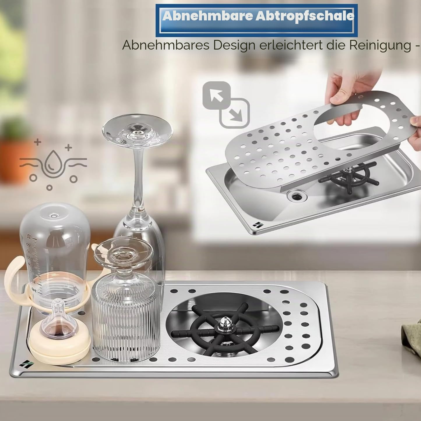 Automatische Glasspüler, 11,4cm Durchmesser G1/2in 201 Edelstahl Vollautomatisch Gläserspüler, Gläserspüler Cup Washer für Küchenspülen, für Zuhause, Restaurant, Bar, Einweihungsgeschenk