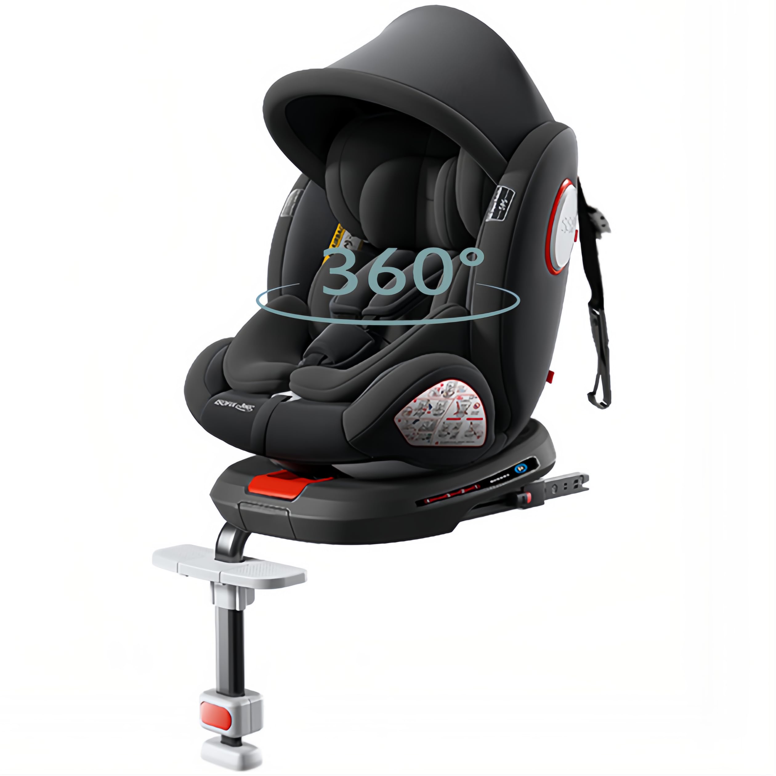 360° i-Size drehbar Kindersitz kann, Kopfstütze einstellbar Autositz, Verstellbar ISOFIX Sicherheitssysteme geeignet 0-36 KG und 1-6 Jahre alt Träger (Black with Pedal stand)