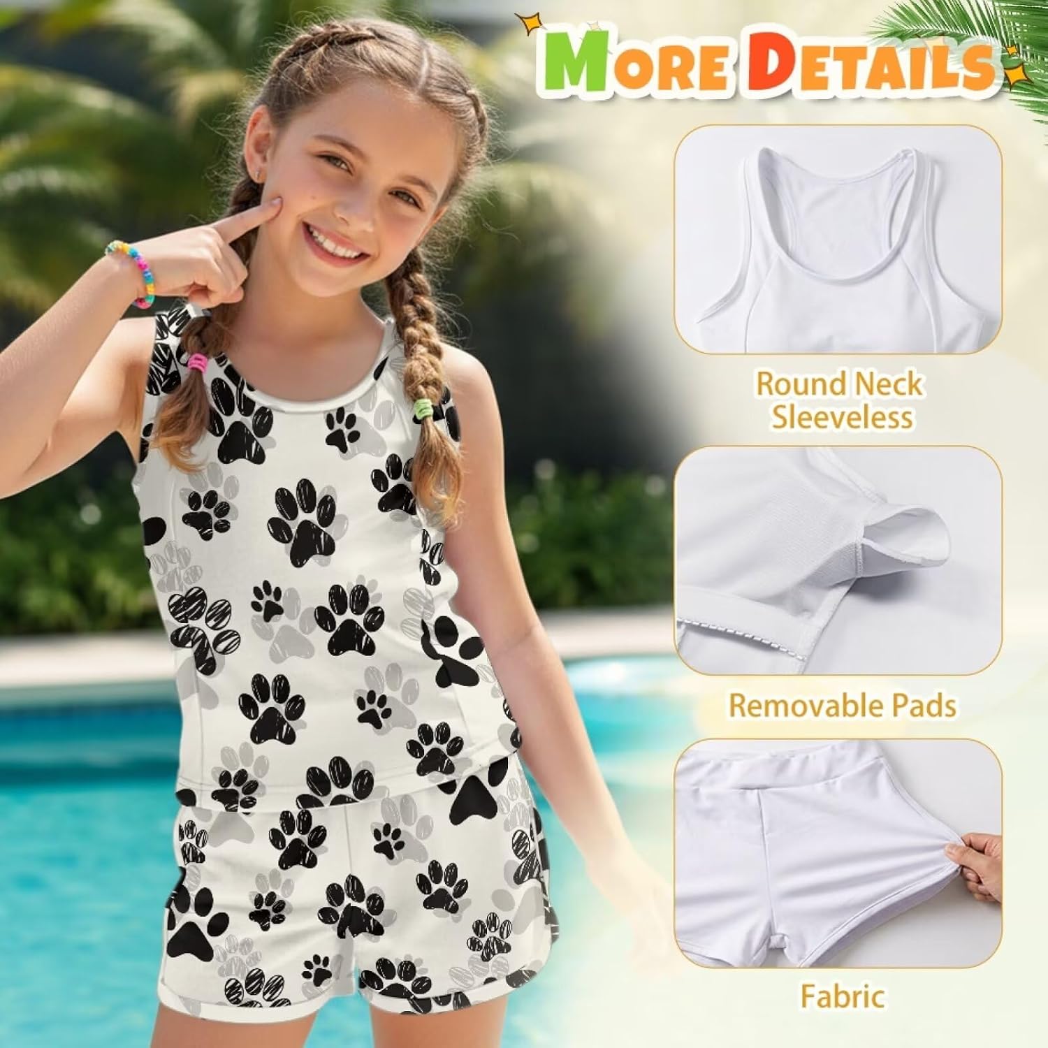 Girls Tankini Swimsuits 2 Piece Sleeveless Swim Tank Top Kids Boyshorts Swimwear for Summer Beach