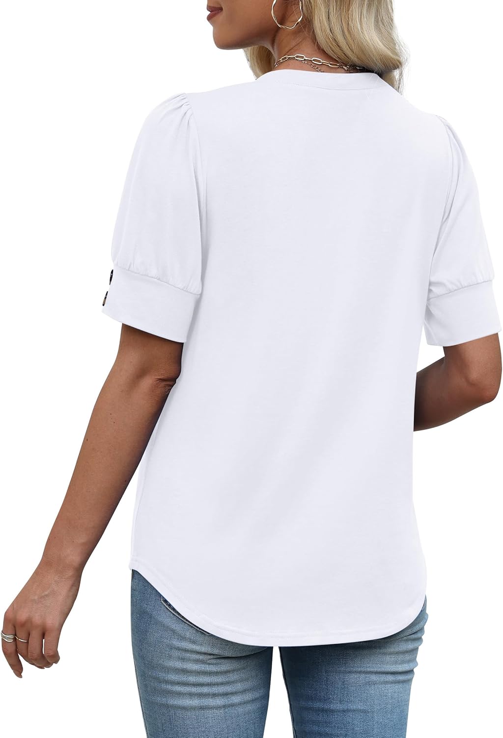 OFEEFAN Womens Tops Short Sleeve Shirts Buttons V Neck Spring Fashion Summer Outfits Plus Size Blouses Dressy Casual - Image 5