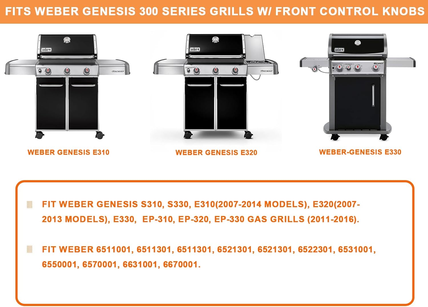 Grill Parts for Weber Genesis Parts, Weber Genesis 300 SER (w/Front Control Knobs), Replacement for Weber Flavorizer Bars 7621, Grill Grate 7528 & Heat Deflector 7622, for Weber Warming Rack 65054