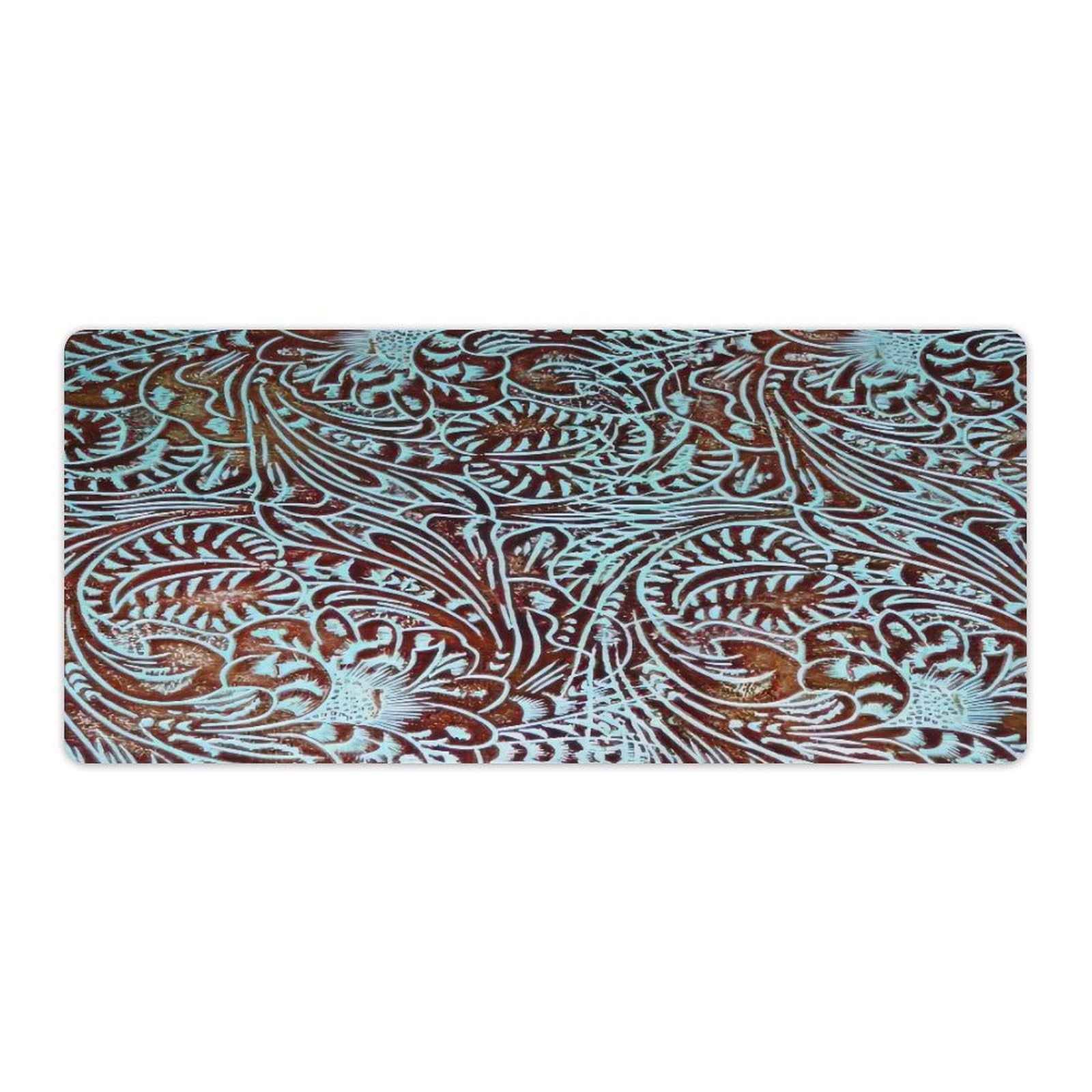 Tooled Leather Country Western Turquoise Custom Premium-Textured Keyboard Pad Mousepad Non-Slip Rubber Gaming Mouse Pads for Computers Laptop 16x36in