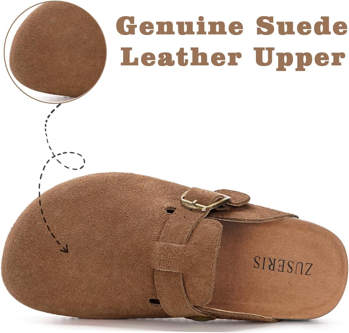 Kids Suede Clogs Boys Girls Cork Footbed Potato Shoes Classic Slip On Leather Mules Children Indoor Outdoor Sandals with Adjustable Buckle - Image 2