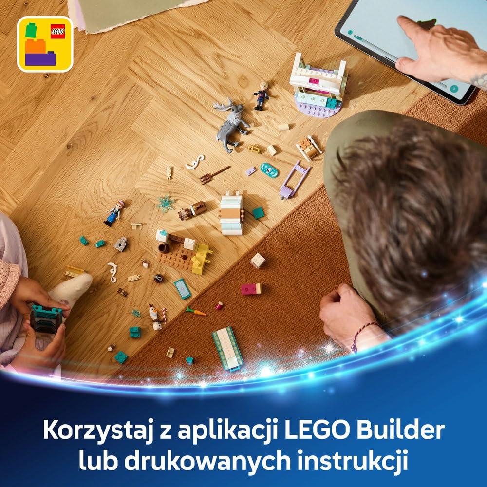 LEGO ǀ Disney Przygoda na sankach Anny, Zabawka dla Dziecka do Zbudowania z 4 Postaciami w tym, Olafem i Svenem, Zestaw Kreatywny dla Dziewczynki i Chłopca, Pomysł na Prezent dla 4-latki, 43256