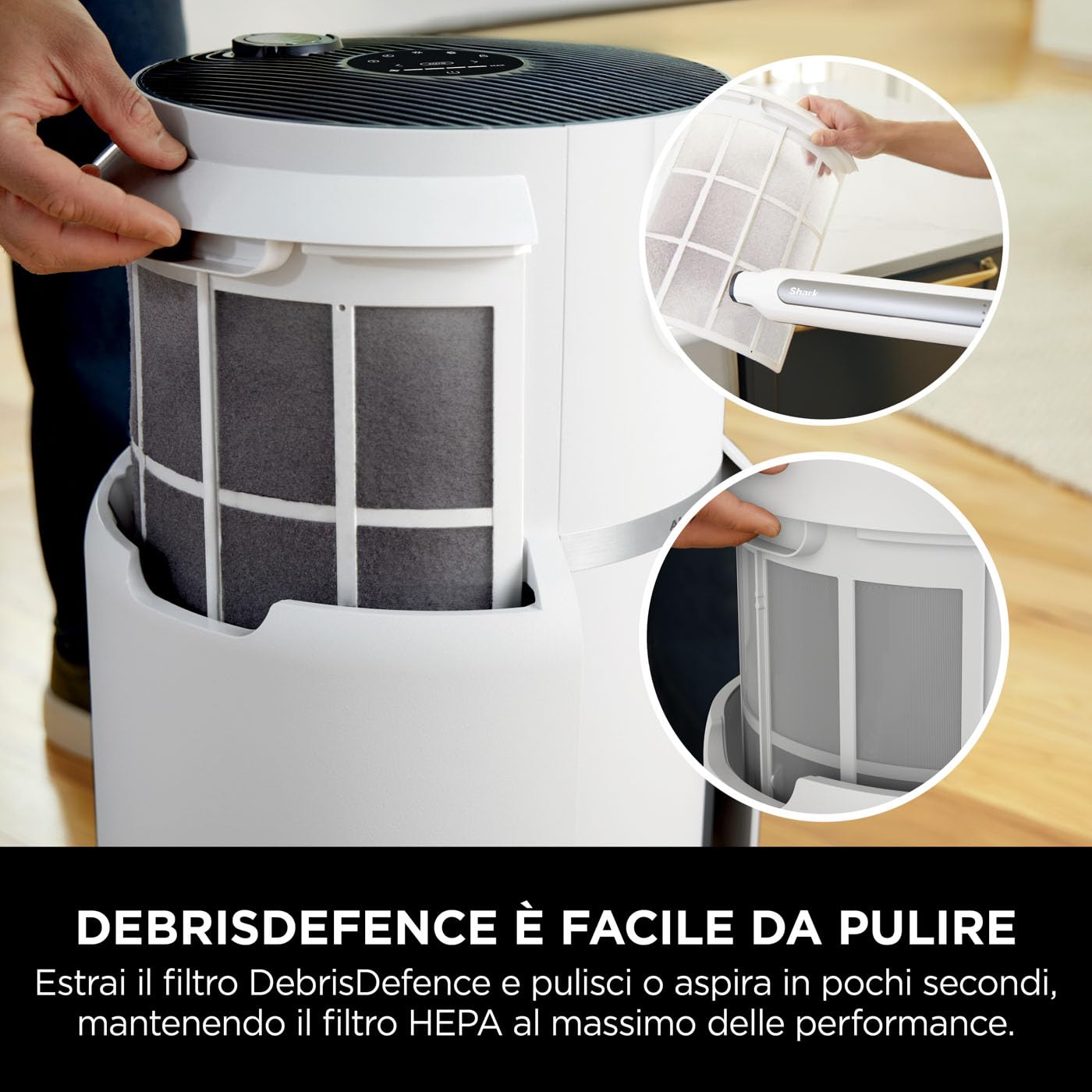 Shark NeverChange fino a 5 anni Purificatore d’aria MAX, copertura grandi ambienti 130 m², filtro HEPA durata di 5 anni, cattura il 99,97% allergeni, modalità automatica, display LED, bianco HP300EU