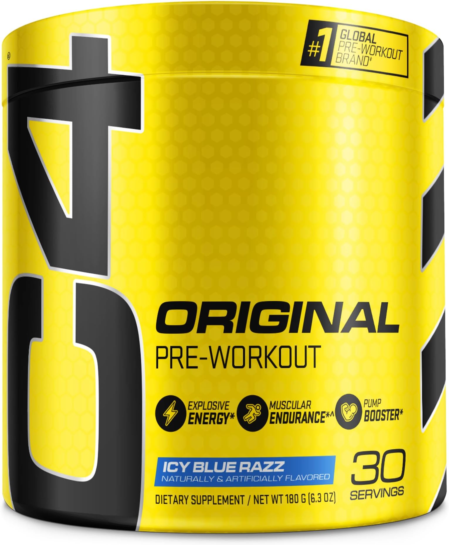 Cellucor C4 Original Pre-Workout Powder Icy Blue Raspberry, 30 Servings Sugar-Free Energy Supplement with 150mg Caffeine, Beta-Alanine, Creatine & Vitamin C for Immune Support, For Men & Women