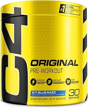 C4 Original Pre-Workout Powder For Endurance, Focus & Performance with 150mg Caffeine, Beta-Alanine, Creatine, Zero Sugar, 30 Servings, Icy Blue Razz