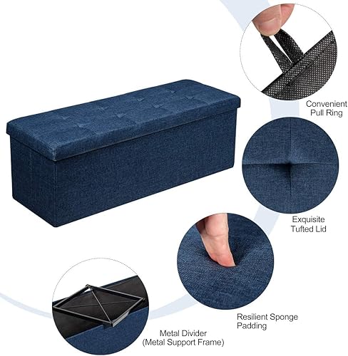 Miniatura 5 de LUARANE - Banco otomano de almacenamiento, otomana plegable de almacenamiento de 120 litros con divisor de metal, baúl de almacenamiento con asiento