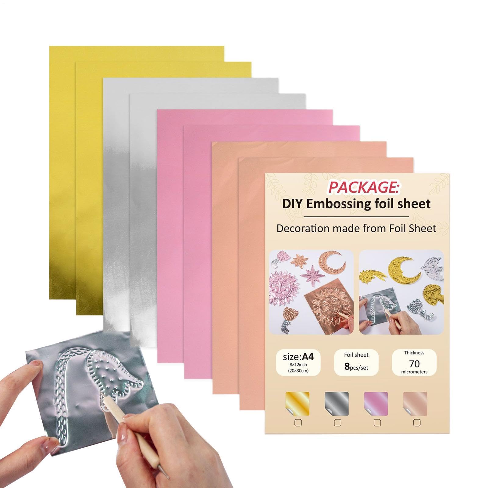 Gold Embossing Foil Kit Embossing Craft Foil Sheets for Emboss Engraving Multi-Color Aluminium Foils Craft Extra Thick for Arts and Crafts Painting Carving Emboss and Home Decoration