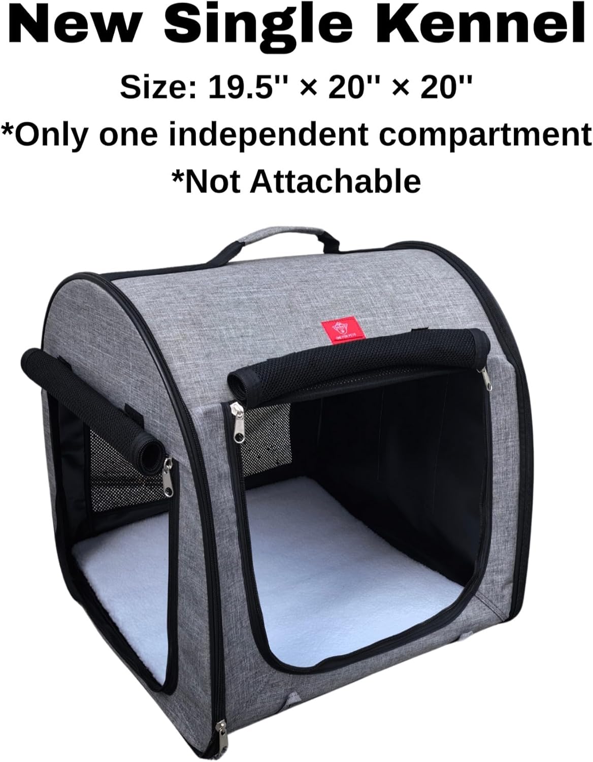 One for Pets Fabric Portable Pet Kennel/Shelter, Single, Gray, 20"x20"x19.5" - Car Seat-Belt Fixture Included