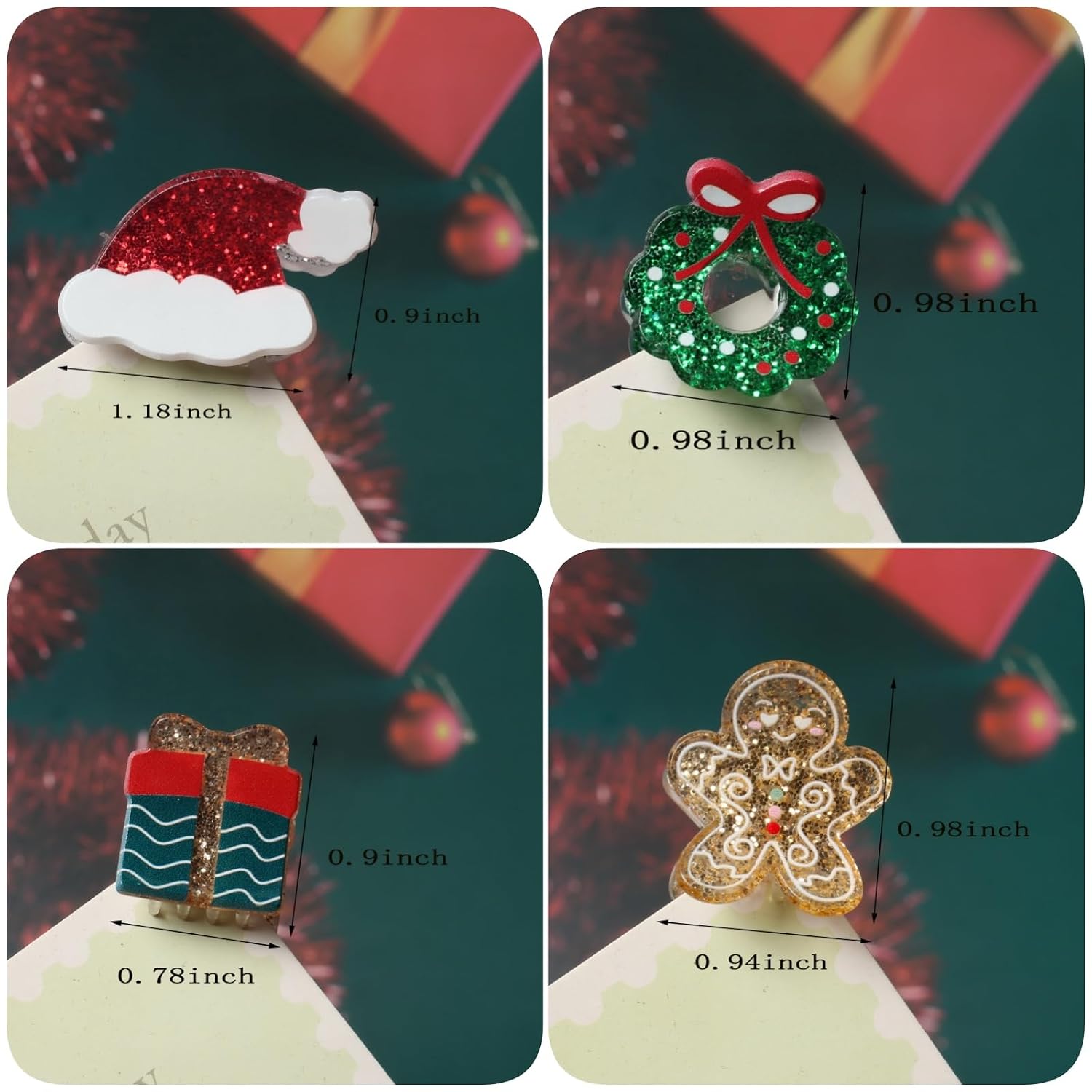 Cuizhiyu Mini Christmas Claw Clips for Girls Cute Santa Hat Hair Clips 8PK image 3