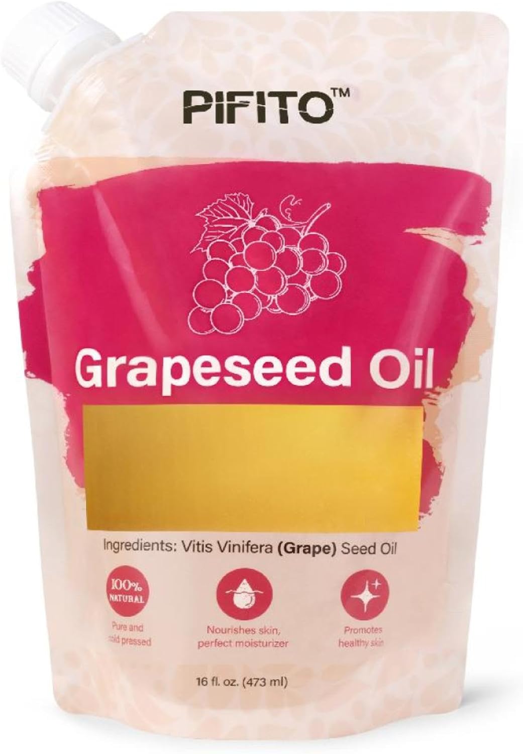 Pifito Grapeseed Oil (16 oz) for Soap Making │ Premium 100% Pure and Natural Carrier Oil for Essential Oils, Skin Care, Hair and Body Oil, Moisturizing Massage Oil for Aromatherapy