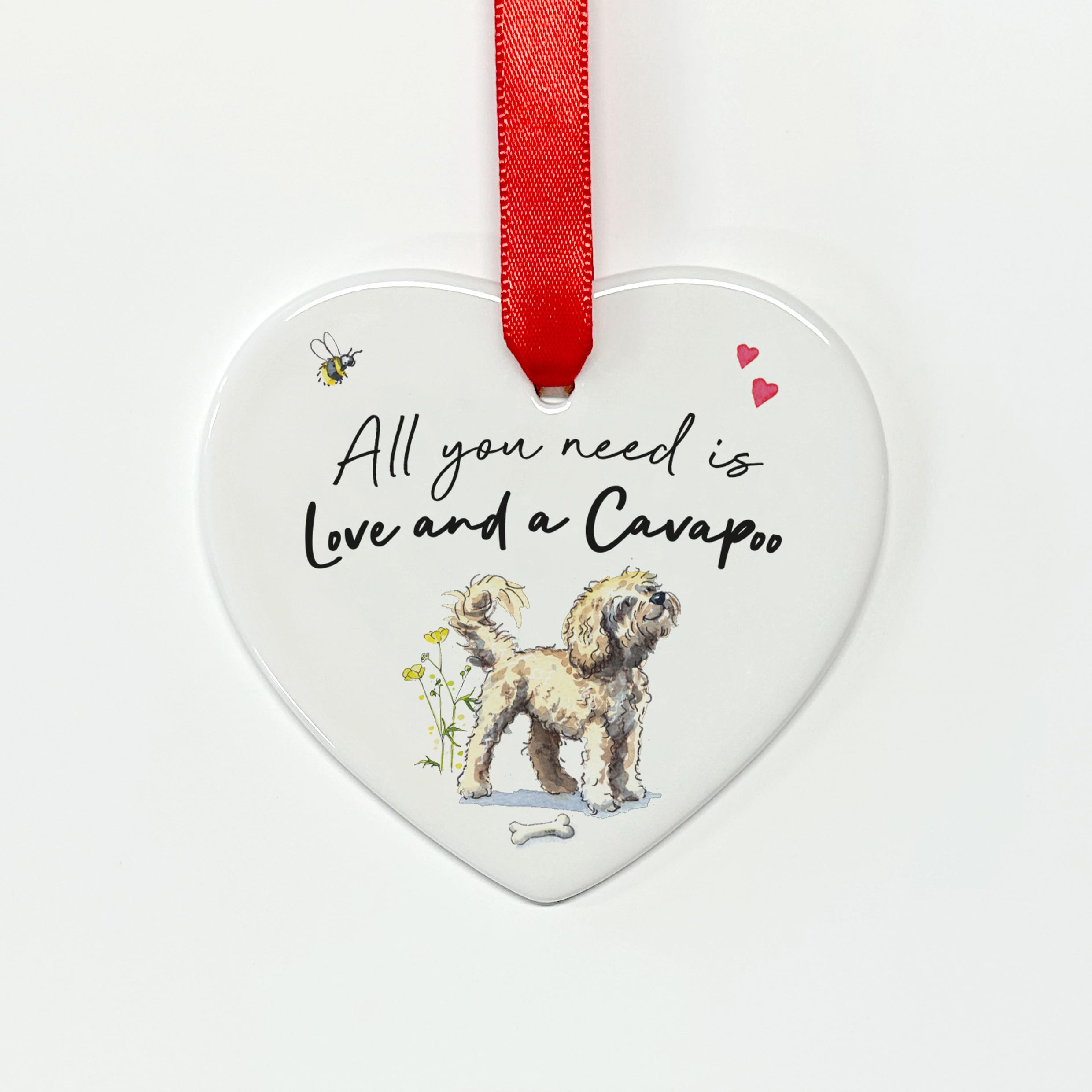 Image Industry Love and a Cavapoo Blonde Ceramic Heart - Dog gift - Gift for Dog Lover - Dog Memorial Gift