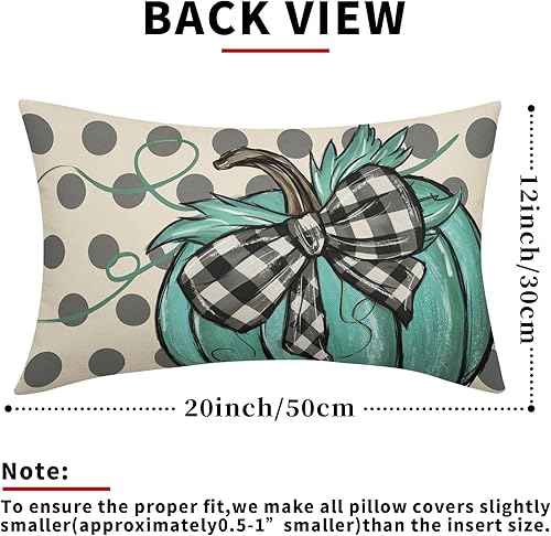 Miniatura 3 de Juego de 2 fundas de almohada lumbares de calabaza con lunares otoñales de 12 x 20 pulgadas, cosecha de otoño, Acción de Gracias, color verde,