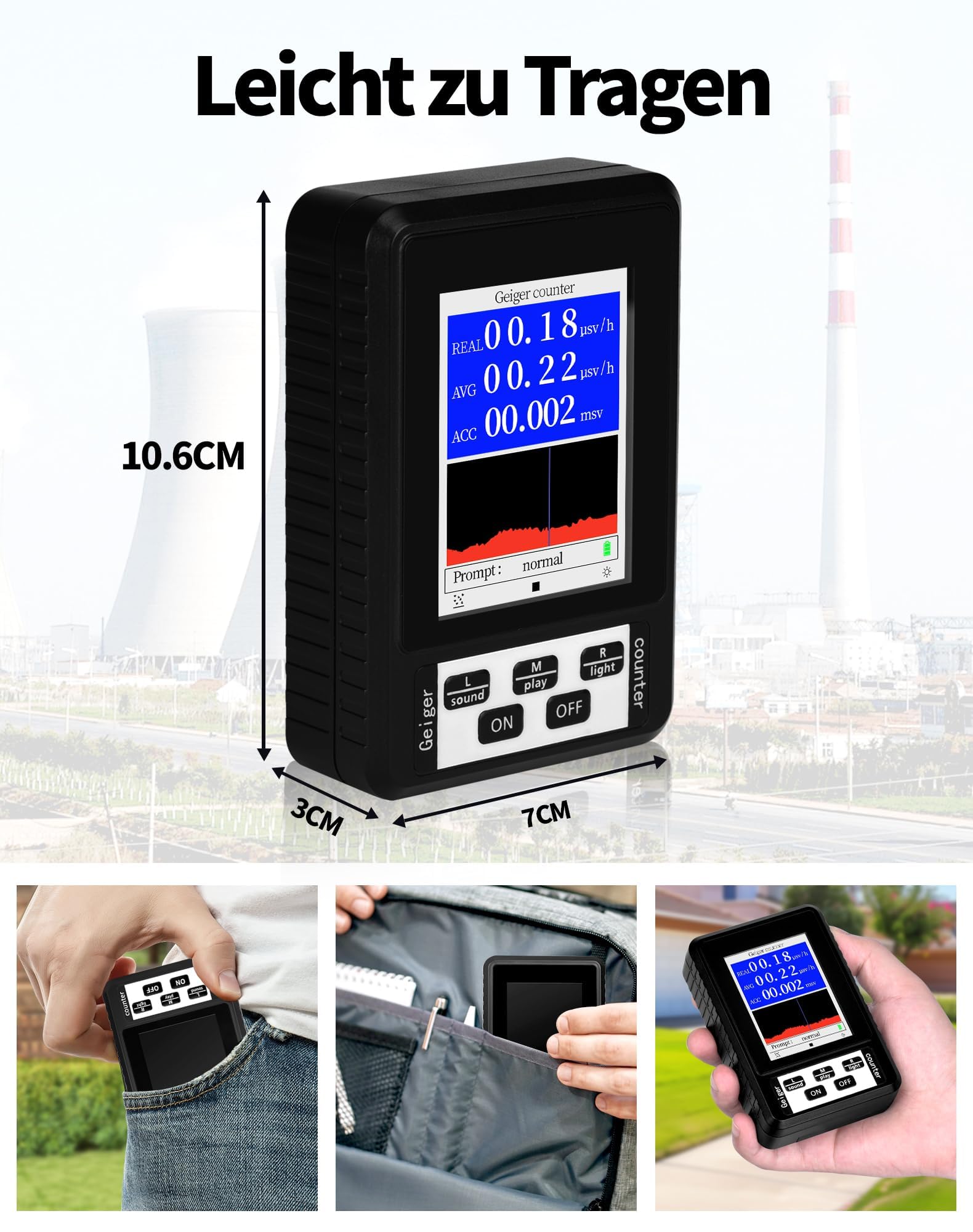 Geigerzähler Radioaktivität Strahlungsmessgerät – Dosimeter zur Messung von Beta Gamma Röntgen, Nuclear Radiation Detector mit LCD Display & Alarmfunktion