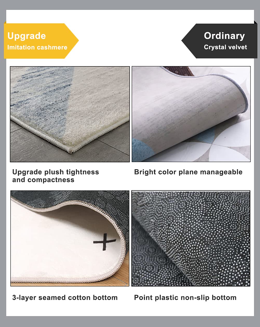 Tapis shaggy pour salon et chambre à coucher - Motif géométrique moderne rétro patchwork - Idéal pour couloir, table de chevet et bureau