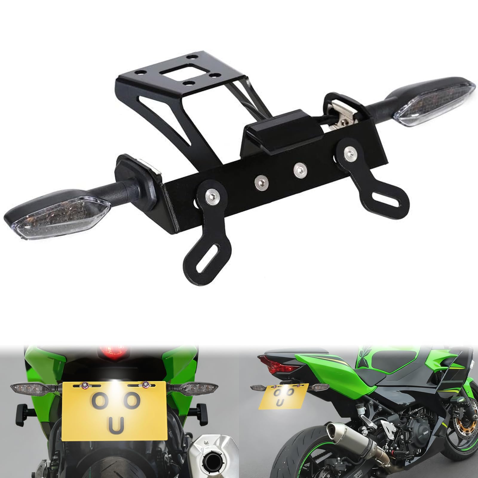 Tail Tidy/Fender Eliminator for Ninja 400 Z400 Ninja250 Ninja 500 Z500 2018-2025 License Plate Bracket wth Rear Turn Signals &amp; LED Light (Smoke)