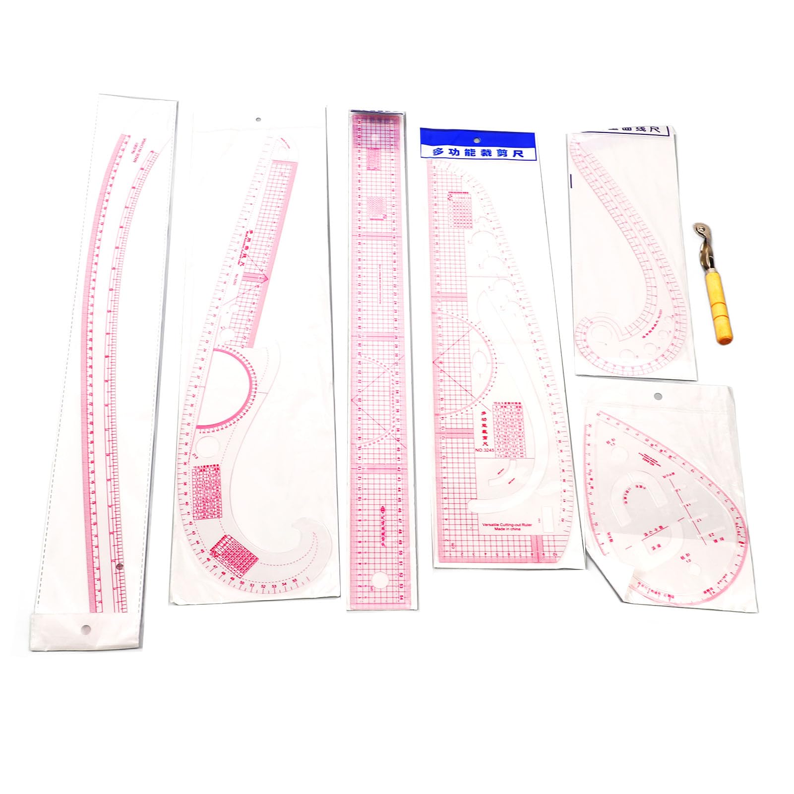 Set di 7 righelli curvilinei francesi, righelli da cucito trasparenti ad alta precisione, guida per righelli per magliette con scala per principianti, modellisti e