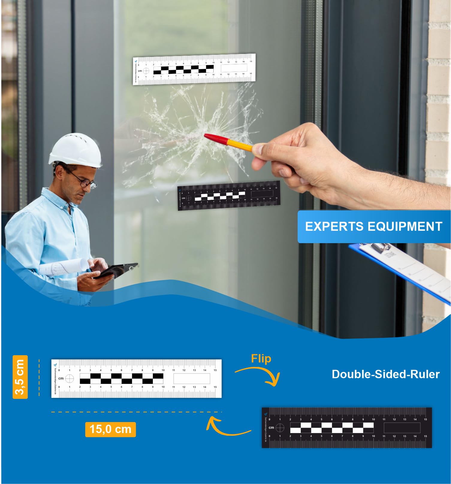 Righello scena del crimine per accessori esperti - Righello plastica 2 lati guida documentazione foto scala riferimento perito auto valutazione
