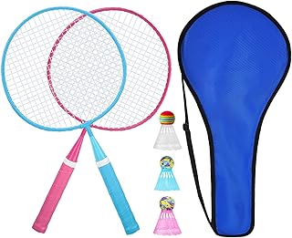 上質の室内室外の大人用、子供用、初心者向けのトレーニング用の軽量バトミントンラケットセット - ラケット、シャトル、収納ケース