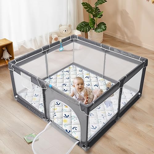 Miniatura 4 de Tapete de juego para bebé para suelo, tapete suave y grueso de 50 x 50 pulgadas, tapete de juego de una pieza para bebés y niños pequeños, tapete