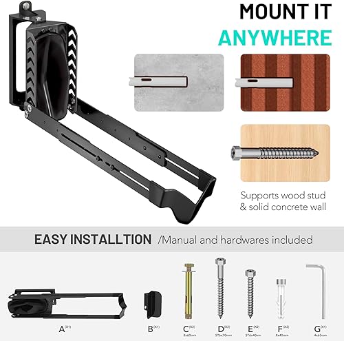 Miniatura 5 de Soporte de pared giratorio para bicicleta, ganchos para bicicletas para garaje, soporte vertical de bicicleta que ahorra espacio, soporta hasta 77