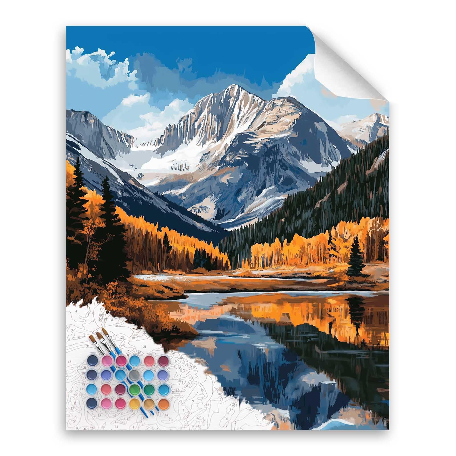 Cawpom Mountain Paint by Number Kit, Rocky Mountains National Park Paint by Numbers for Adults, Longs Peak Wall Art, Lake Trees Landscape Acrylic