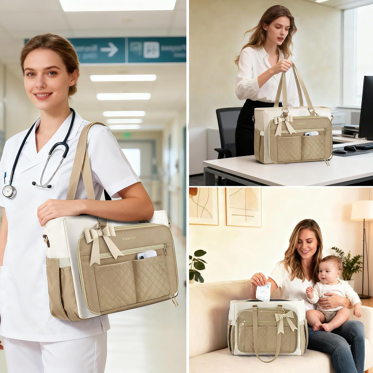Teacher Tote Bag for Women,Multi-Pocket Laptop & Nurse Work Bag with Cup Holder,Structured Business Briefcase Computer Purse - Image 2