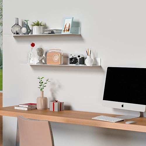 Miniatura 8 de Sezanrpt Paquete de 2 estantes de pared acrílicos de 17 pulgadas, estante flotante en forma de L negro, estantes de exhibición de pared de plexiglás