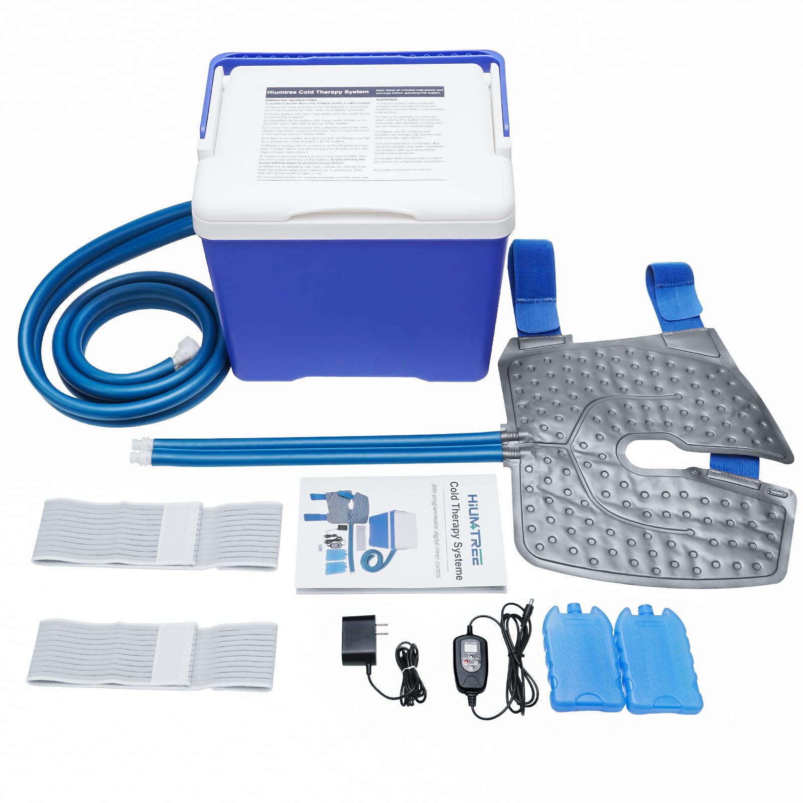 Hiumtree Cold Ice Machine Therapy System with Digital Timer, Knee/Joint Pad, Cooling Reservoir and Quiet Bump, for Post-Surgery and Post-Trauma Pain Relief.