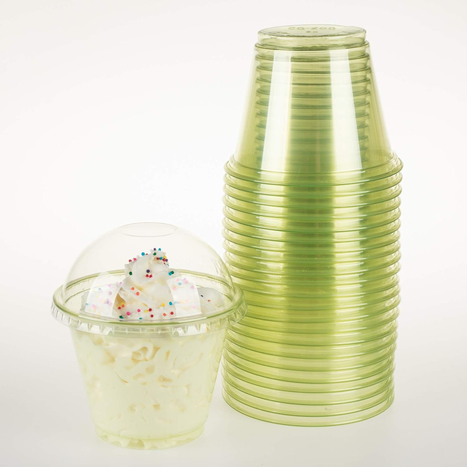 Golden Apple, 9oz-50sets Green Plastic Cups with Clear Dome lids No Hole…