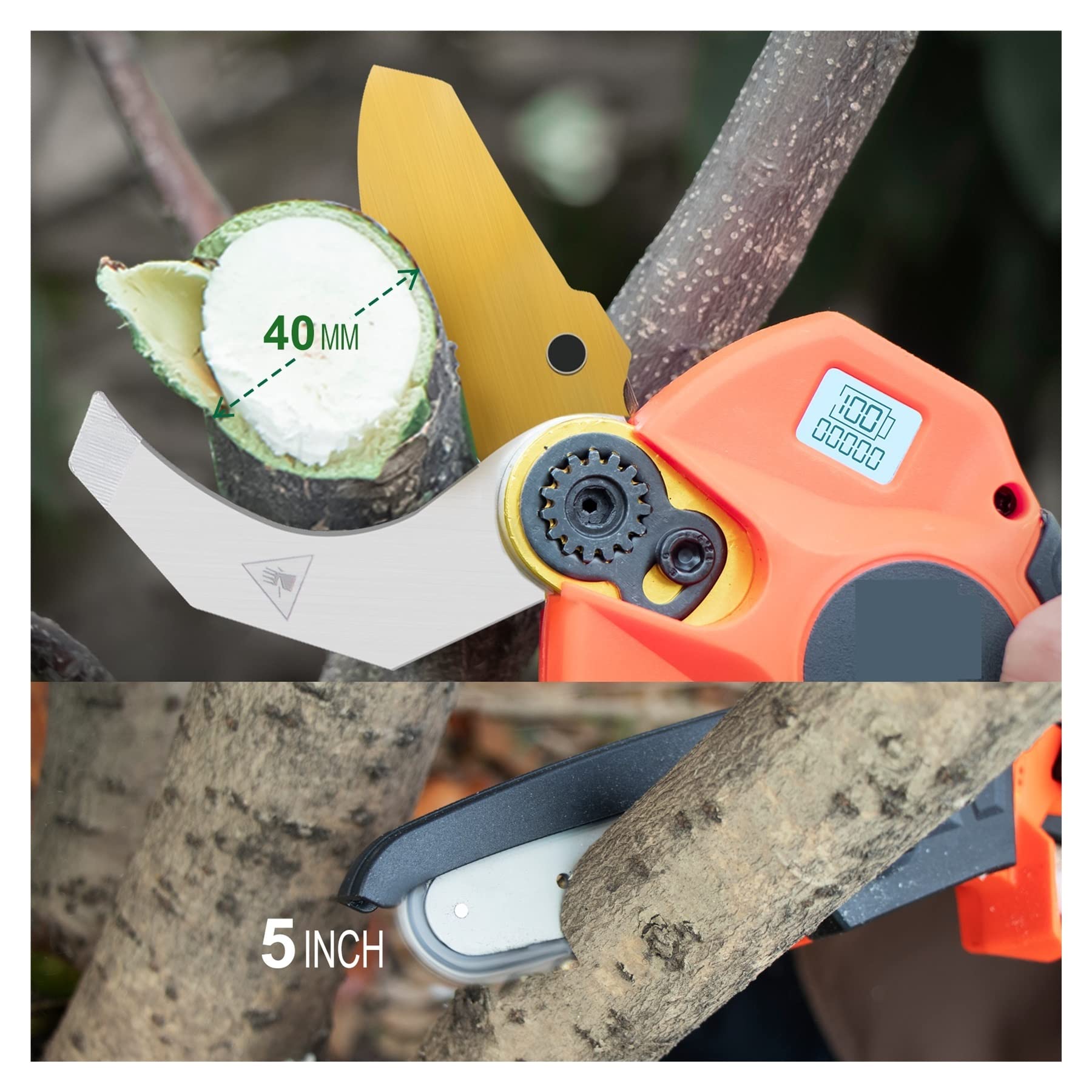 Tijeras de podar eléctricas Cizalla eléctrica inalámbrica de 25V y 40mm con extensor de alcance, cortador de ramas de bonsái con motosierra de 5 pulgadas Tijeras eléctricas profesionales ( Size : Shea