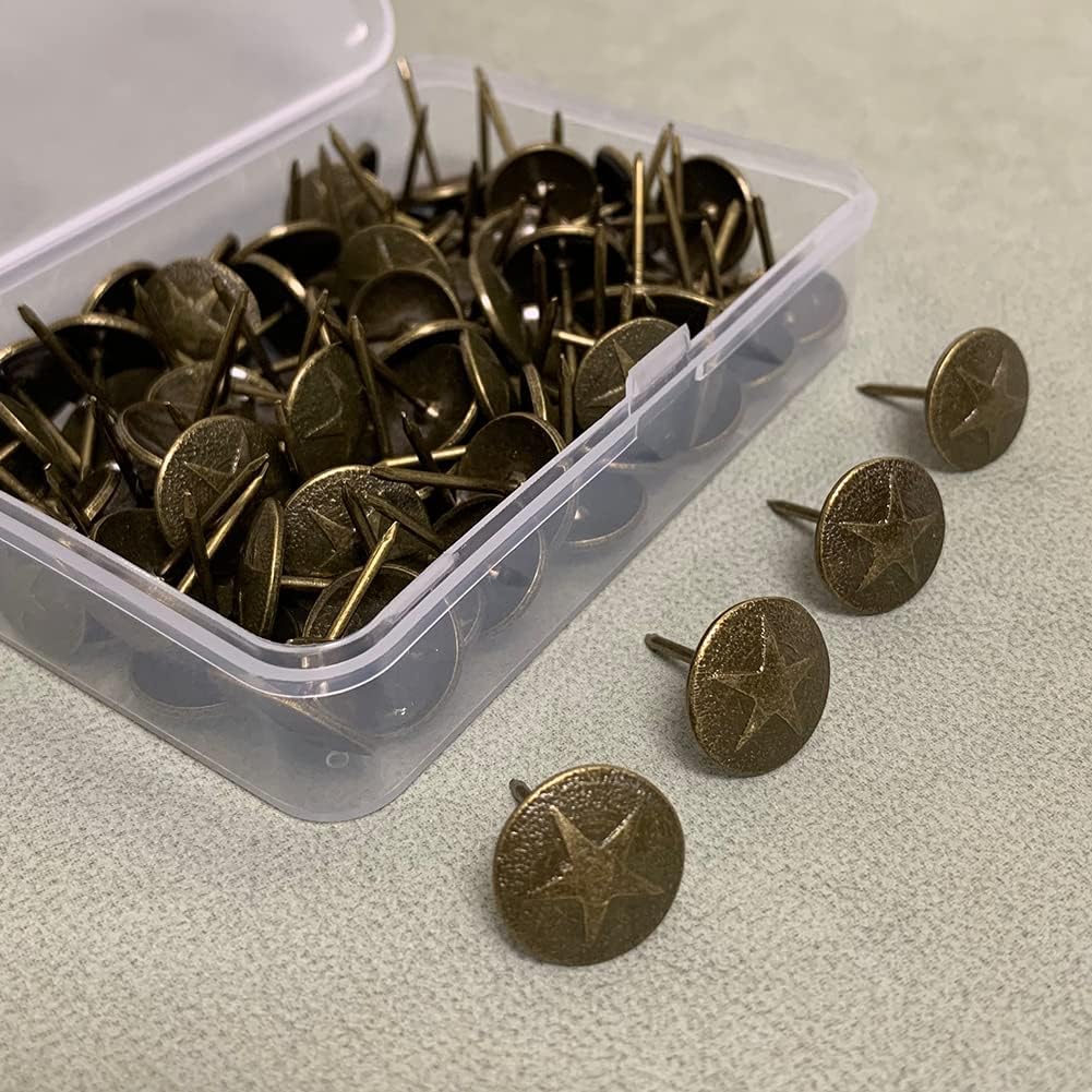 Upholstery Tacks, Furniture Upholstery Nails for Decorative, 100 PCS 5/8 inch Upholstery Decorative Tack for Furniture DIY Decorative, Home Decor, Antique Brass