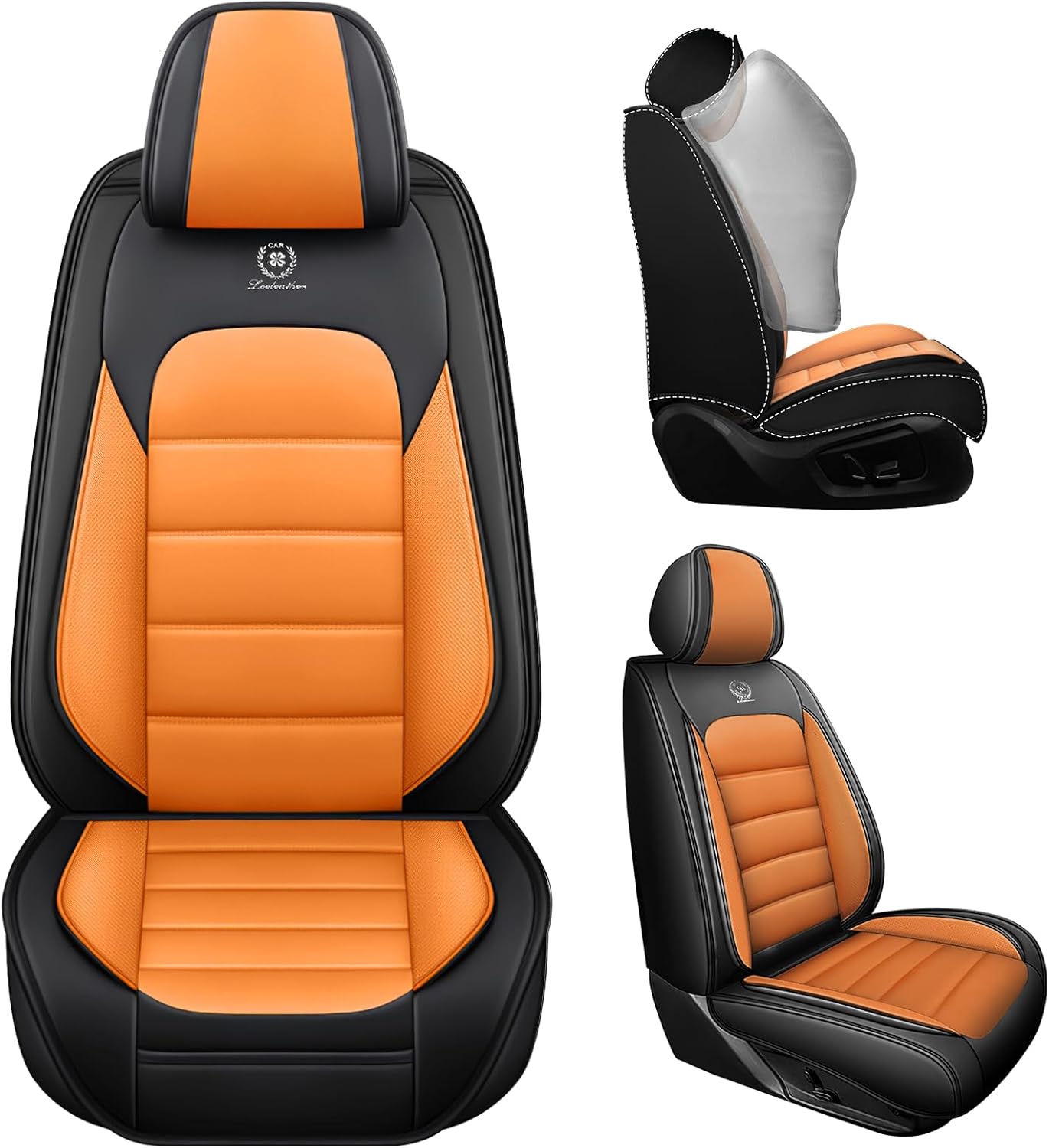 Seat Covers for Cadillac CT6 2016-2020 Nappa Leather Car Seat Cover Compatible Airbag Seat Protector Waterproof Auto Seat Covers(Black&Orange,Front Set)