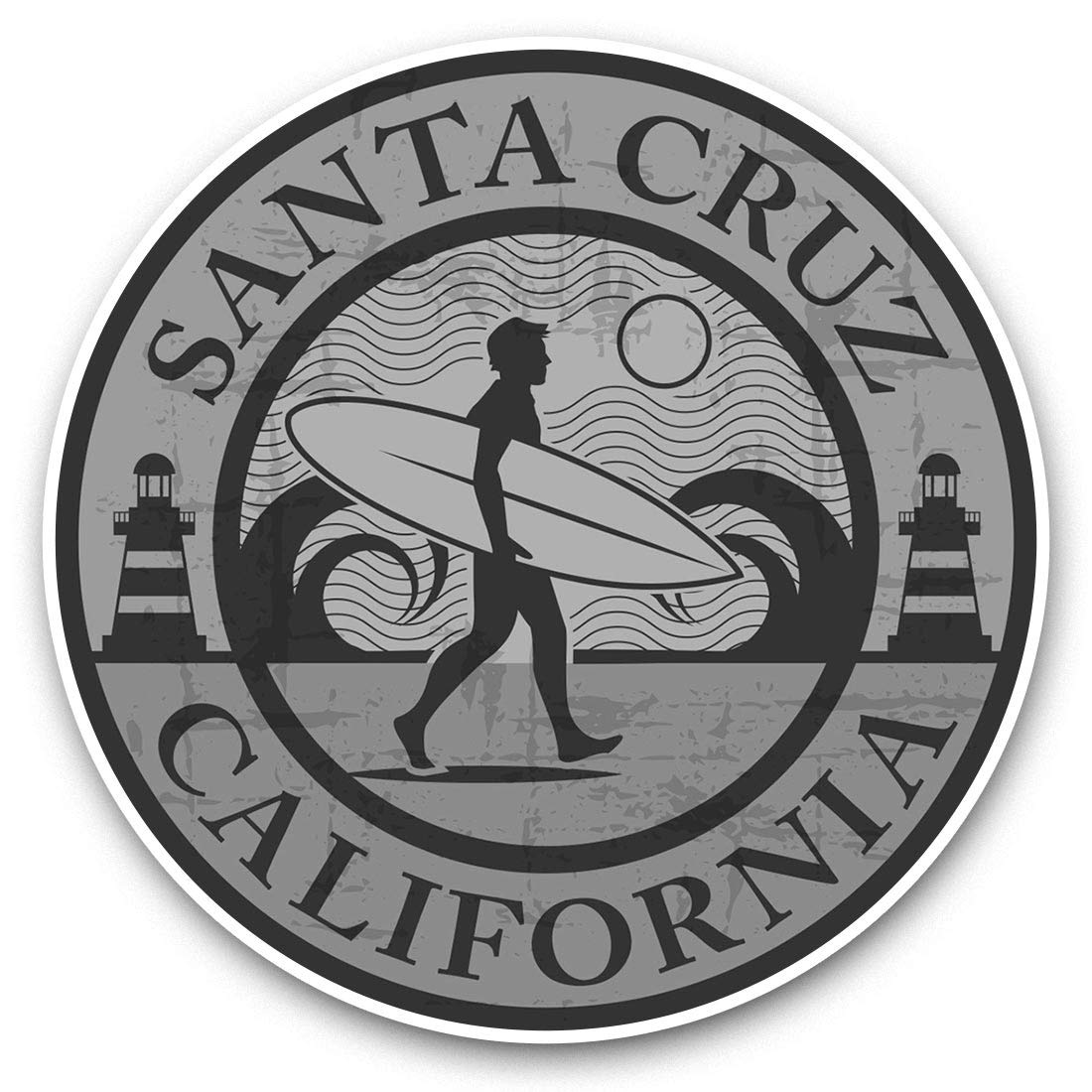 Destination Vinyl Ltd Bw Santa Cruz California Surf Beach 40096 Vinyl Stickers (Set Of 2) 20Cm (Bw) - Santa Cruz California Surf Beach Laptop Tablet Luggage Scrapbook #40096