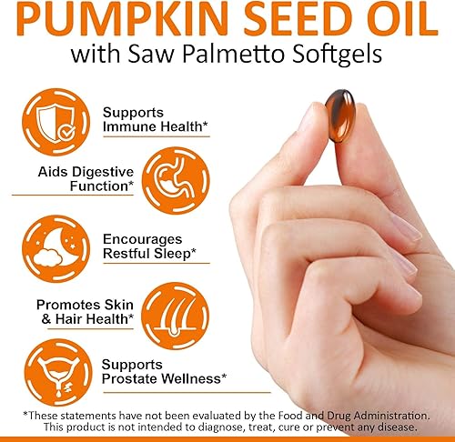 Miniatura 2 de 300 cápsulas de aceite de semilla de calabaza, aceite de semilla de calabaza 2 en 1 con palma enana americana para el crecimiento del cabello,