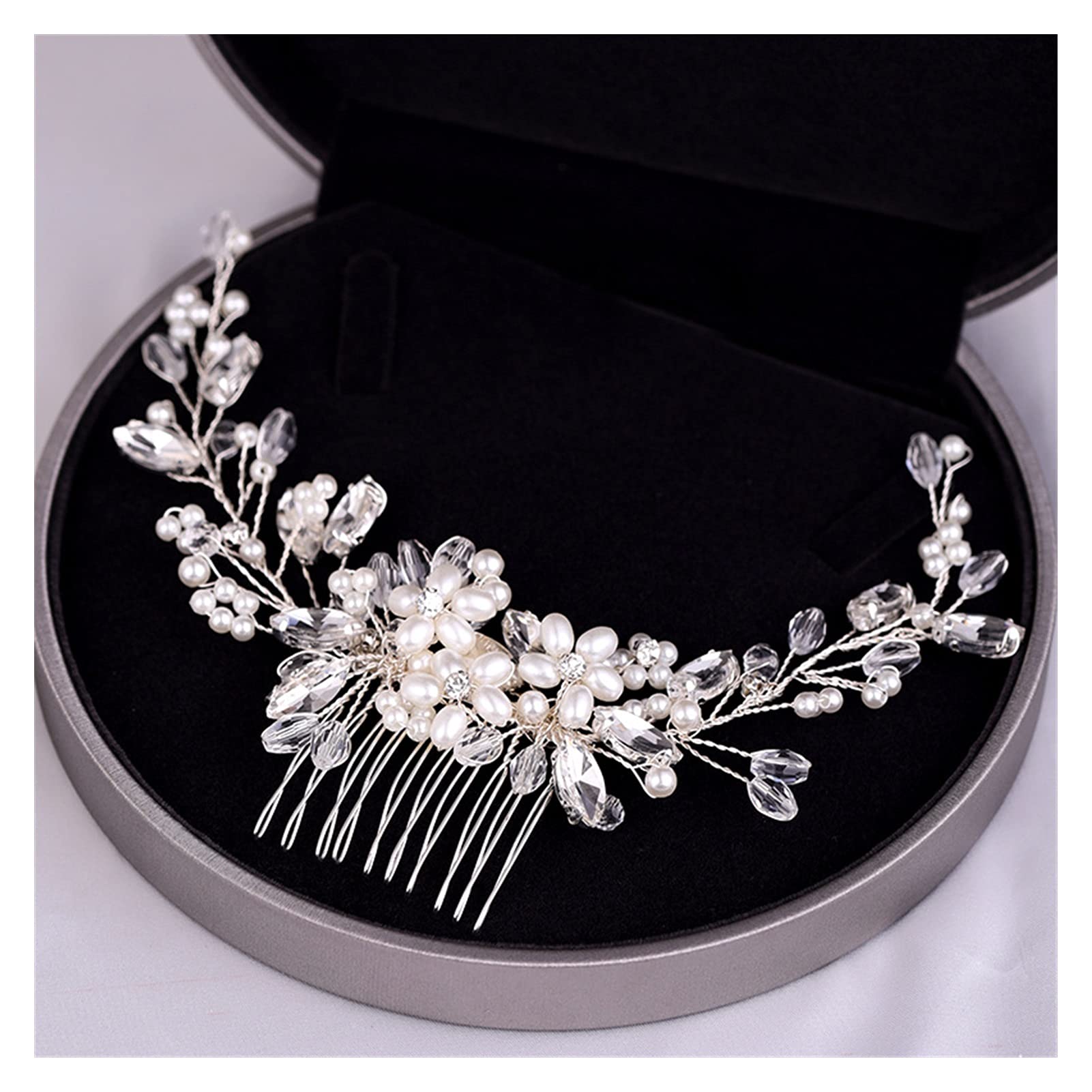 Rhinestone Pearl Bridal Hair Peine for Novia Miracul Crystal Hair Cod Tiaras Women Girl Hair Joyería Boda Accesorios for el Cabello (Metal Color : Black Gun Plated)