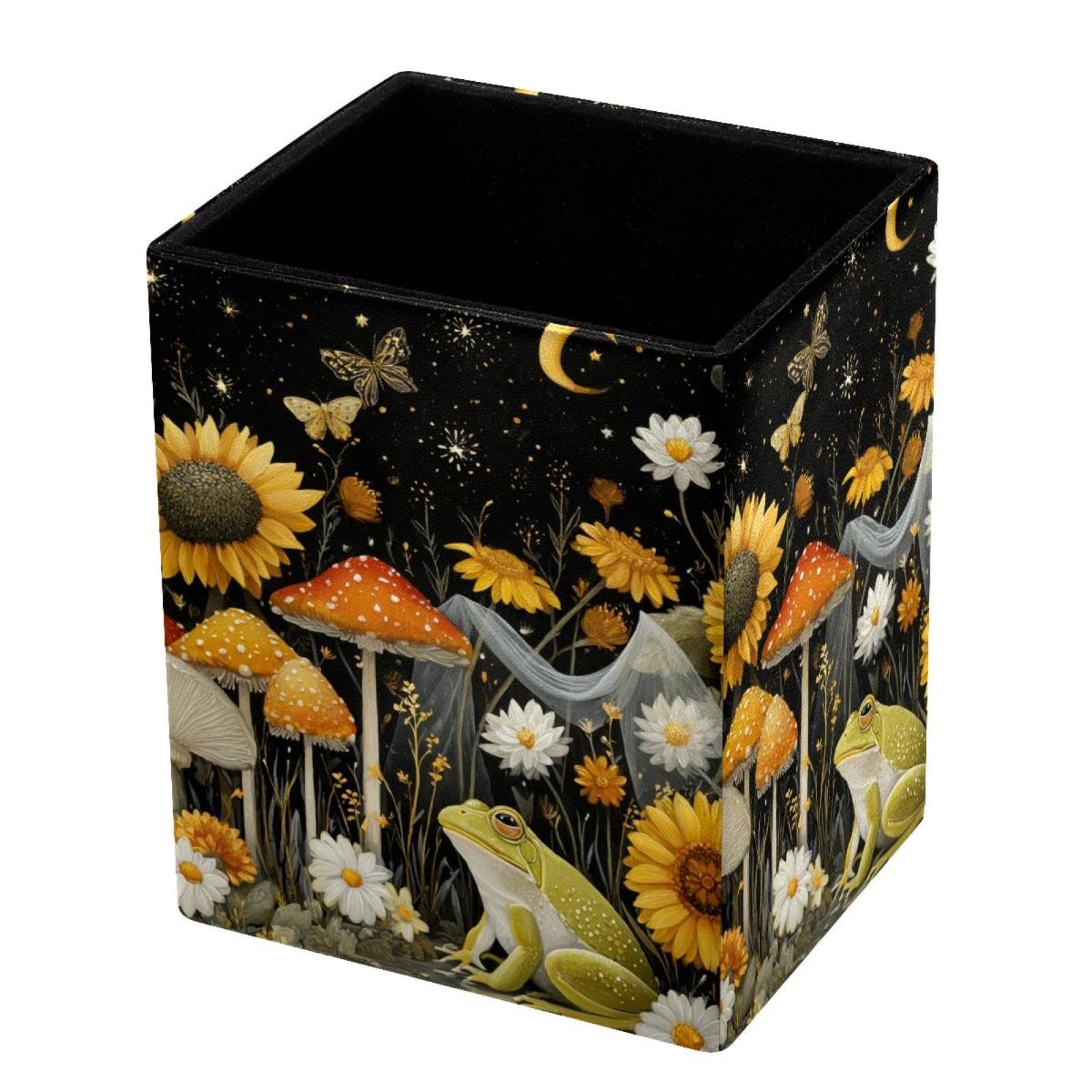 VAPOKF Pencil Holders for Desk, Mushrooms and Frog Printed Pen Holders Pen Pot Makeup Brushes Storage Desktop Stationery Supplies Organiser for Home Office