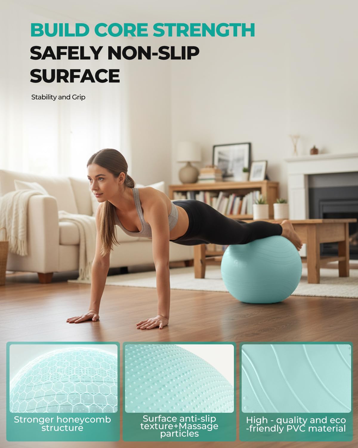 Gruper Palla da yoga, extra spessa, per allenamento, gravidanza, stabilità, 4 misure, anti-scoppio, per yoga, pilates, fitness, parto, fisioterapia, con pompa inclusa