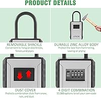 Vista 3 de upxon - Caja de bloqueo de llaves, caja de almacenamiento de llaves extra grande con código reiniciable, caja de bloqueo de combinación de 4 dígitos