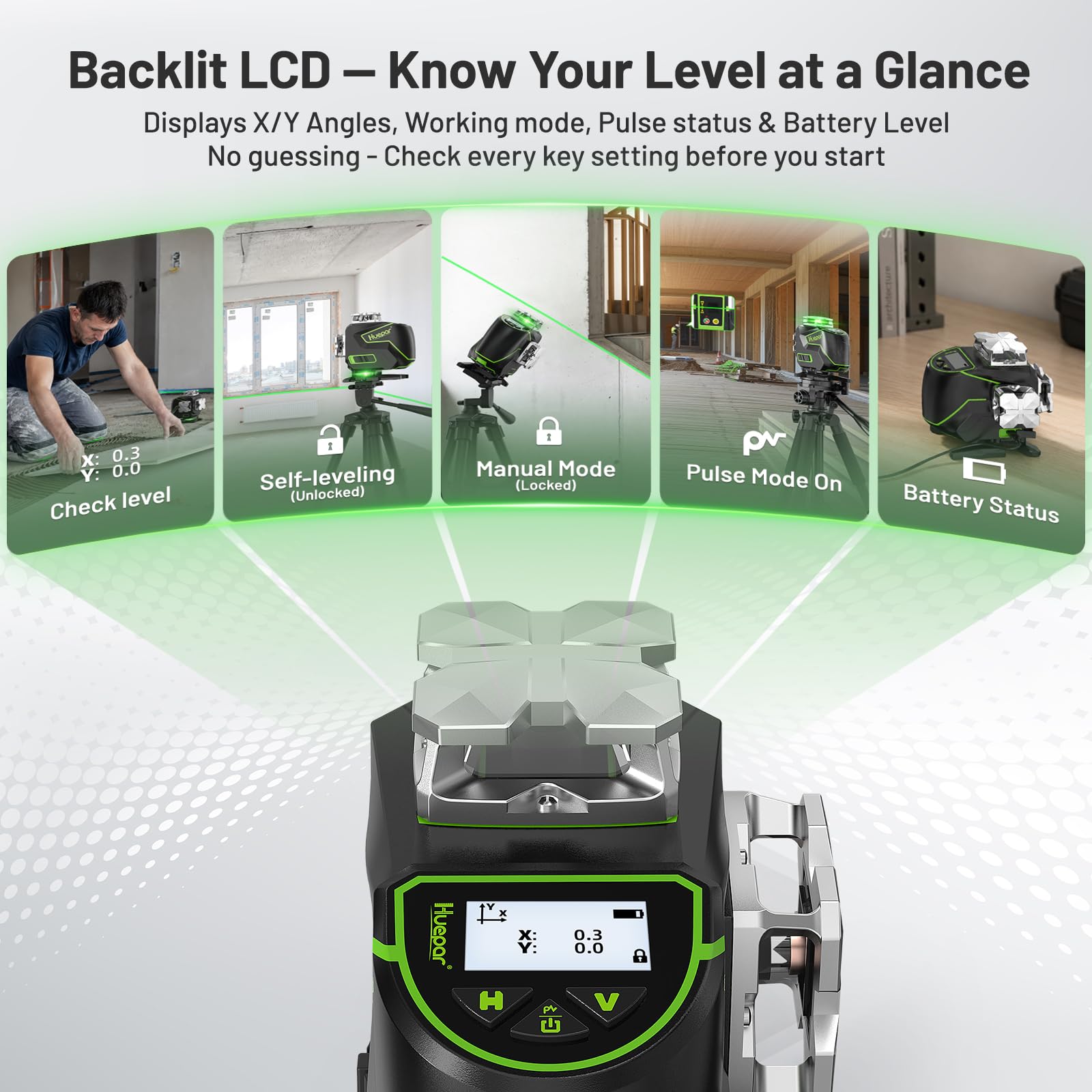 Huepar 4x360 Laser Level - Precise Alignment -2