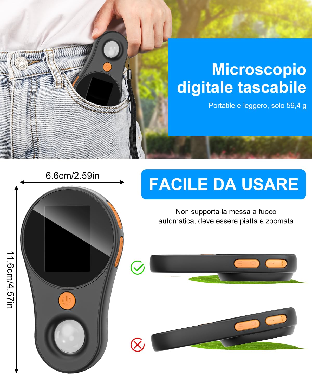 Microscopio per bambini, Vankarr microscopio portatile 500X con schermo IPS 2,0", giocattolo educativo per microcosmo, appassionati di scienza, compleanno, Natale