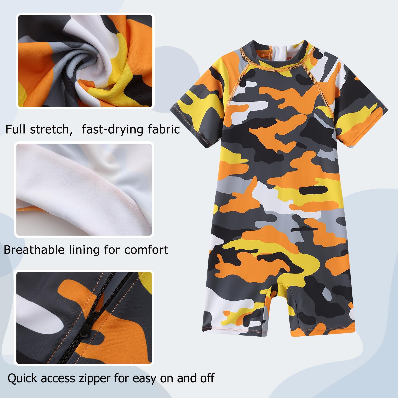 Aisyee Boys Swimming Costume Kids Short Sleeve Swimsuit Boys One Piece Swimwear Child Rash Guard Bathing Suit 3-14 Years
