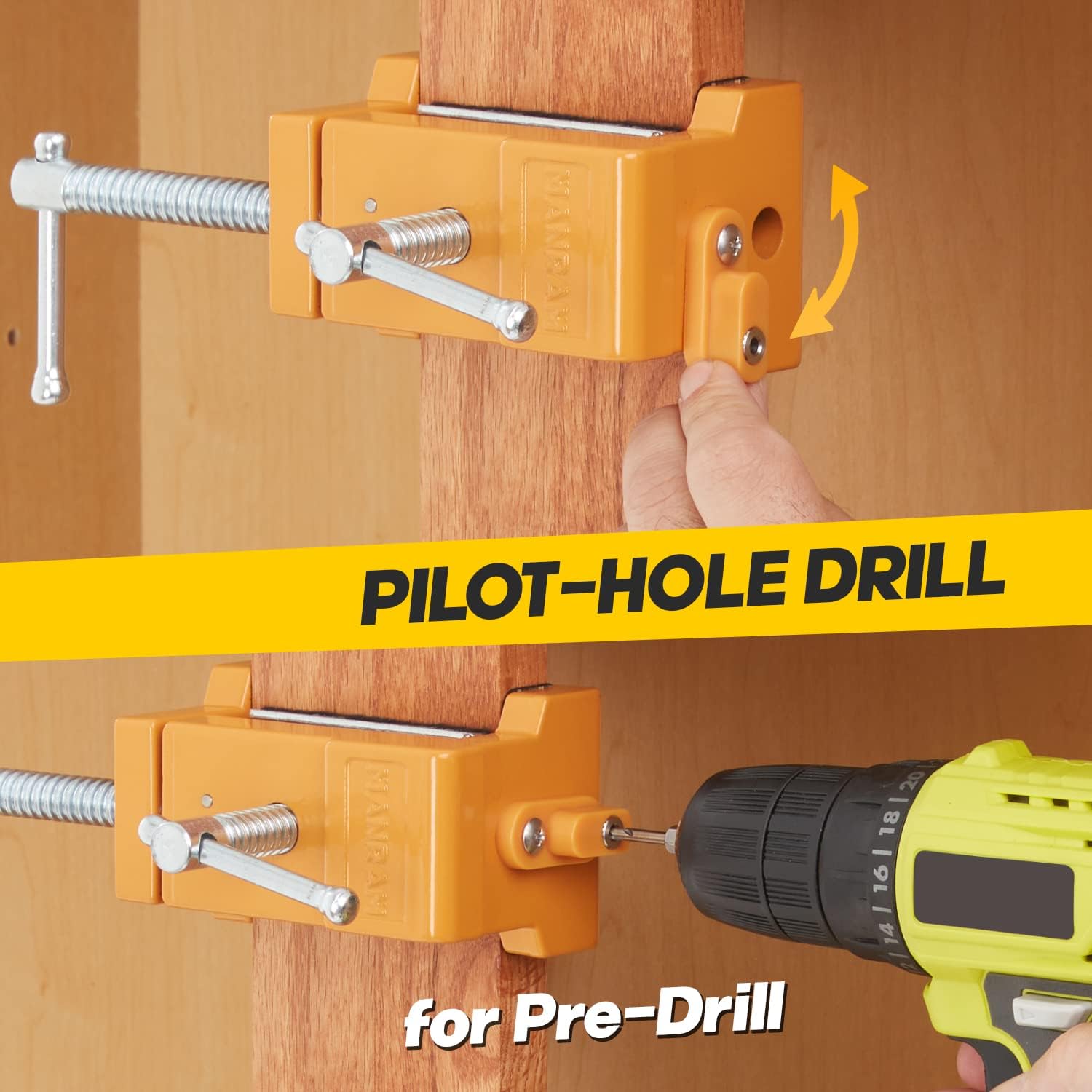 Premium Cabinet Clamps 2 Pack with Protective Case, Solid Cast Steel Construction, Integrated Drill Guide with EVA Pads, Face Frame Alignment Tool Clamp for Cabinet Installation & Woodworking