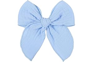 5.5 Inch Sky Blue Fable Hair Bow: Handmade Linen Cotton Hair Clip