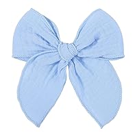 Vista 17 de Lazo de pelo de fábula blanca de 5.5 pulgadas: pinza de pelo de algodón de lino hecha a mano para niñas - 1 unidad