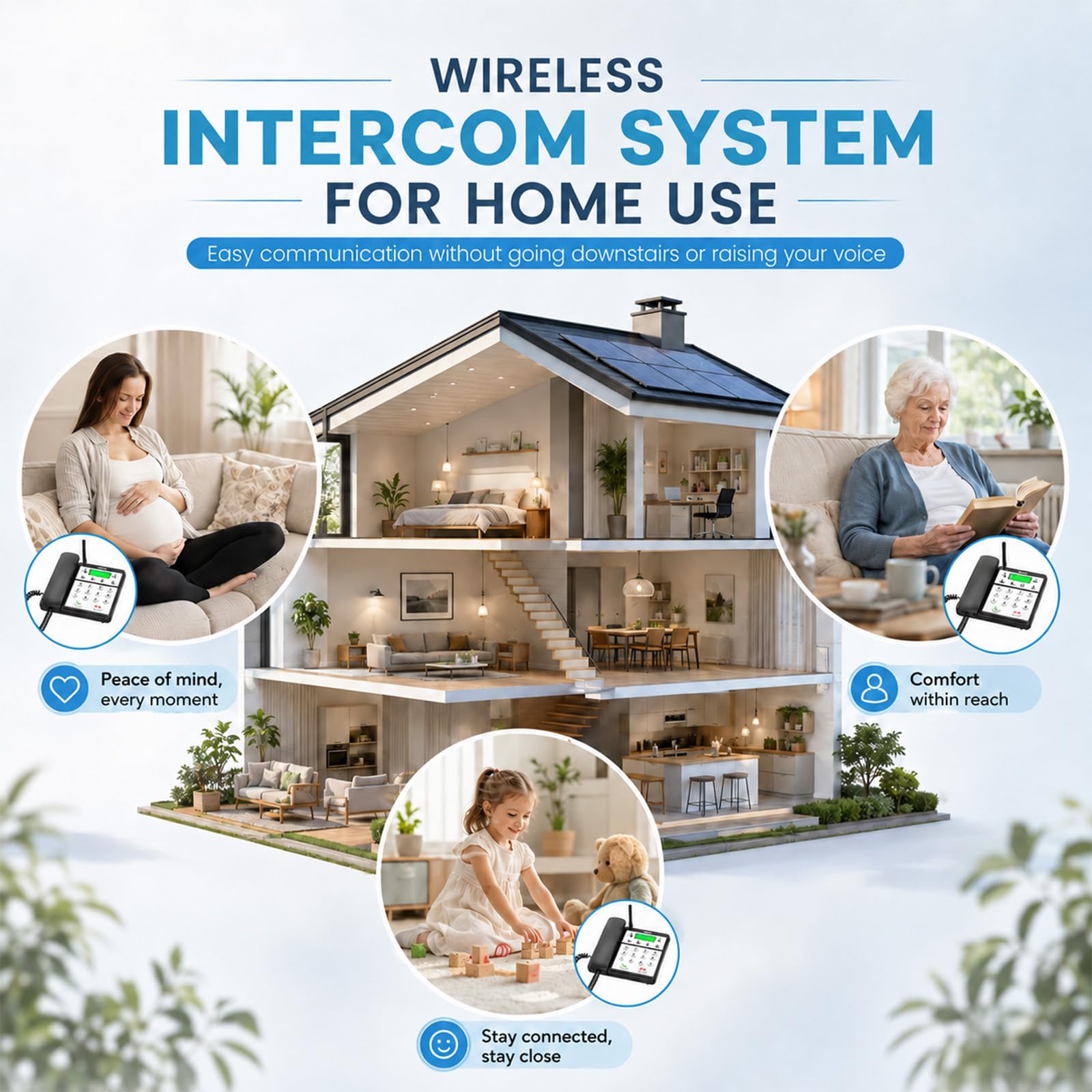 Interfono a 2 vie, sistema di interfono senza fili per la casa, allarme SOS da 1000 m, senza fili, per anziani, comunicazione in tempo reale tra stanze